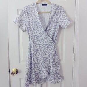 Floral Wrap Dress in Blue and White